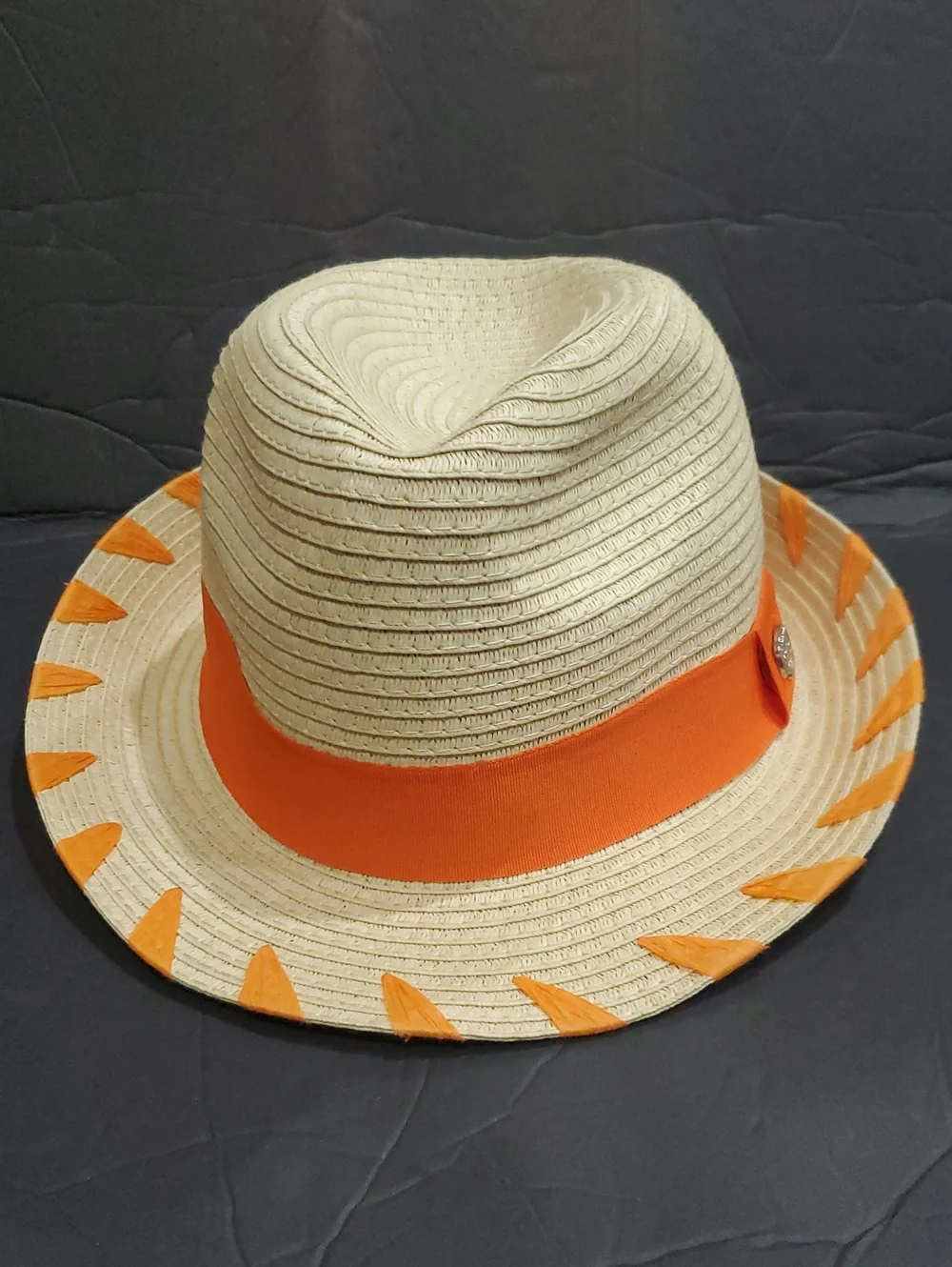 Banana Boat beige and orange whipstitch style trim upf50+ raffia fedora sun hat